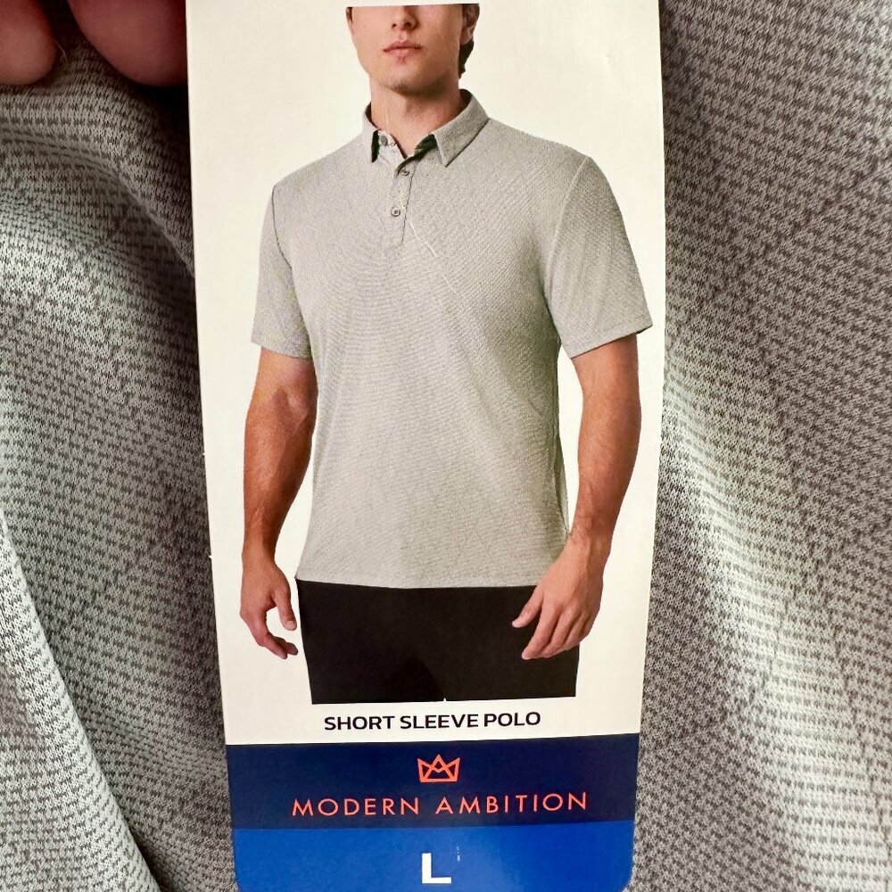 Modern Ambition Men's Polo Shirt Size L Gray Stretch Moisture Wicking Casual NEW